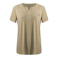 thumbnail image 2 of Ladies Top V Neck Fashion Solid Color Short Sleeve Pocket Loose T Shirt, 2 of 4