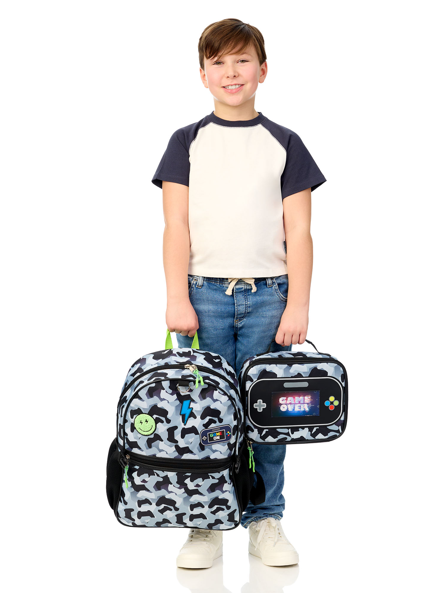 Schoolyard Vibes Camo Gamer 17" 3 Piece Backpack Set with Headphones and Kids Lunch Box, Back to School Supplies