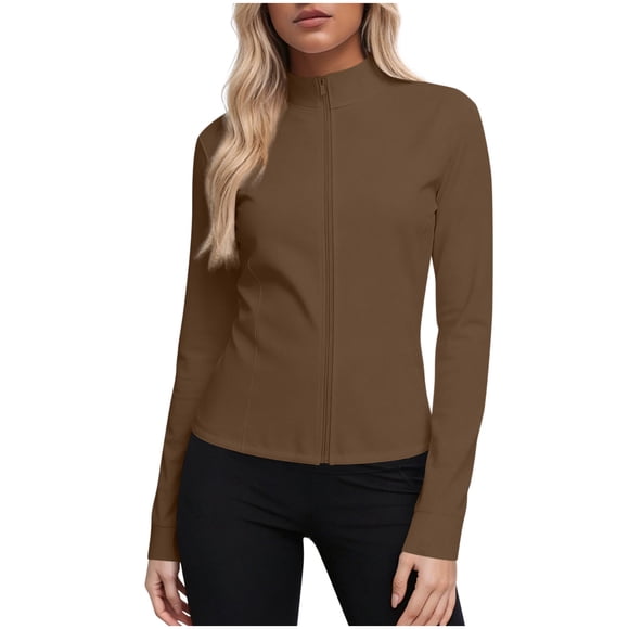 Women's UPF 50+ Long Sleeve Zip Up Jacket, Athletic Running Jacket with Thumbholes, Lightweight Workout Jacket, Cinched Waist Casual Activewear Top for Yoga, Gym, Outdoor Sports