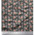 thumbnail image 1 of Soimoi Gray Rayon Fabric Leaves & Grandiflora Roses Floral Print Sewing Fabric Yard 42 Inch Wide, 1 of 5