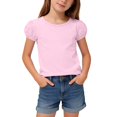 thumbnail image 1 of hengsof T-Shirts à Manches Courtes Bouffantes pour Filles, Col Ras du Cou, Coton Uni, Respirant, T-Shirt Décontracté d'Été, Hauts pour Enfants de 1 à 15 Ans, 1 of 8