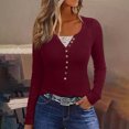 thumbnail image 1 of Qertyioot Chemise Blouse Décontractée pour Femme à Boutons, Manches Longues, Col Rond, Ajustée, avec Dentelle Cousue, 1 of 6