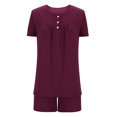 thumbnail image 4 of AherBiu Ensembles de Pyjama pour Femmes 2 Pcs Boutons Col Rond Hauts Ensemble de Pjs Shorts Confortables Vêtements de Nuit Vêtements de Nuit, 4 of 7