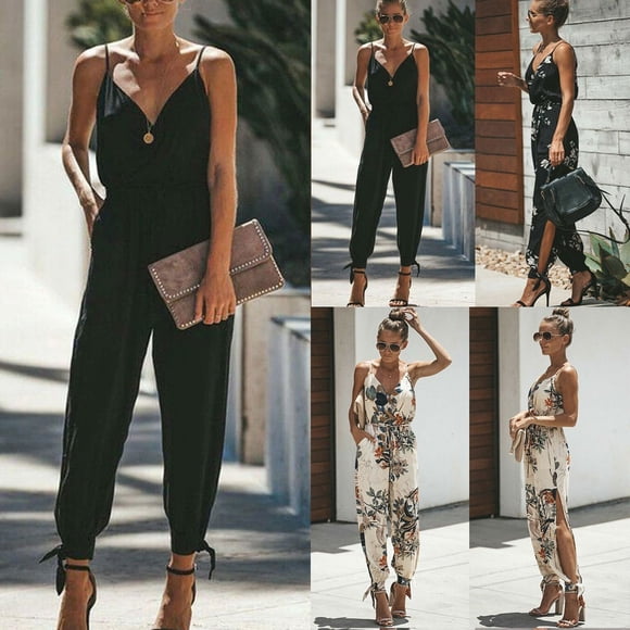 Fashion Women Floral Baggy Trousers Overalls Pants Solid Romper Jumpsuit New