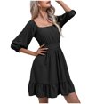 thumbnail image 1 of AherBiu Boho Dresses for Women 3/4 Sleeve Square Neck Ruched Ruffle Summer Beach Cute Mini Dress, 1 of 7