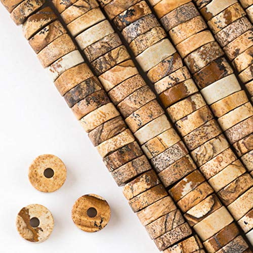 Cherry Blossom Beads Large Hole Picture Jasper 4x10mm Heishi Beads with 2.5mm Drilled - 8 Inch Strand