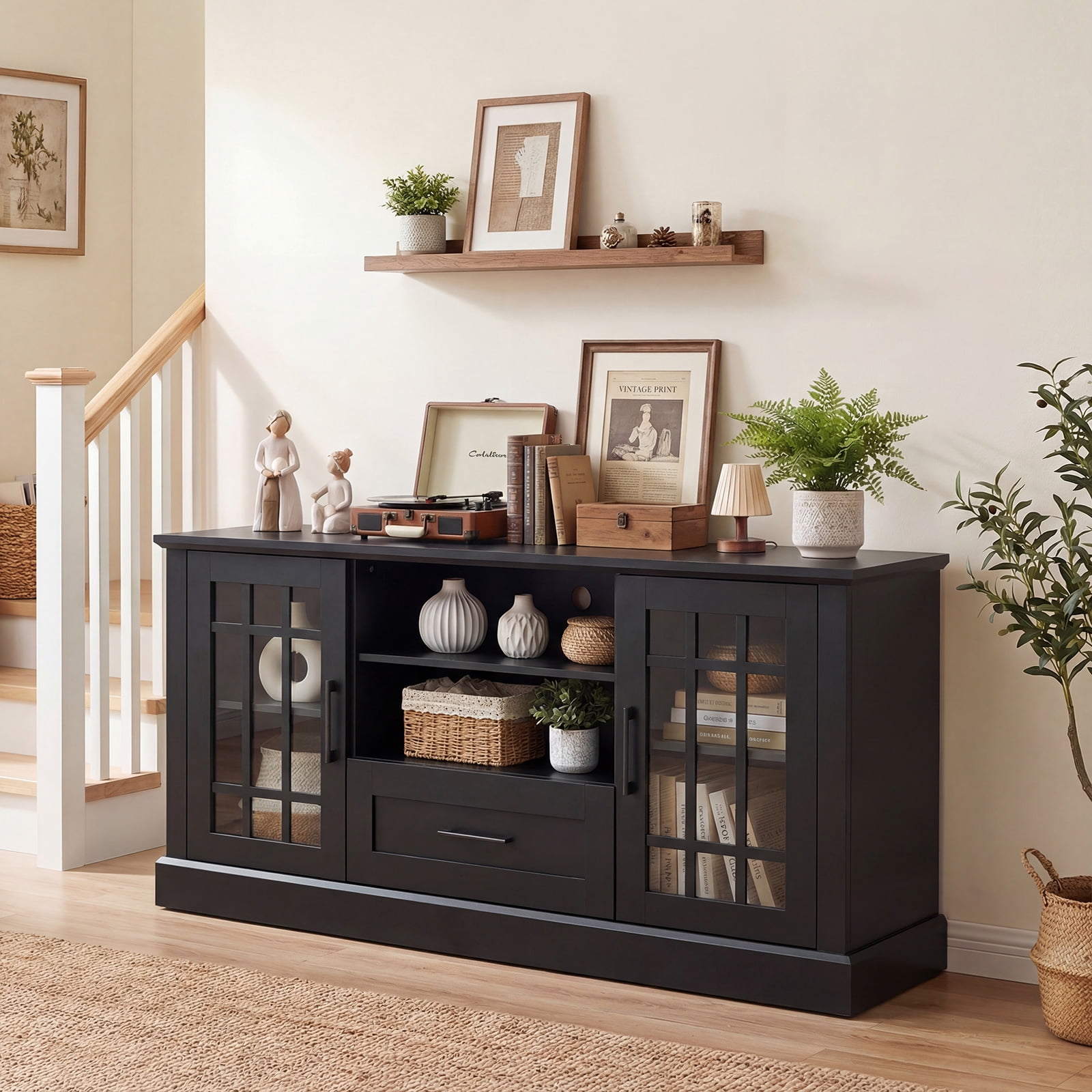 Giantex TV Stand for TV up to 70 Inch, Farmhouse Tall Media Console Table, Entertainment Center, Sideboard Buffet for Living Room