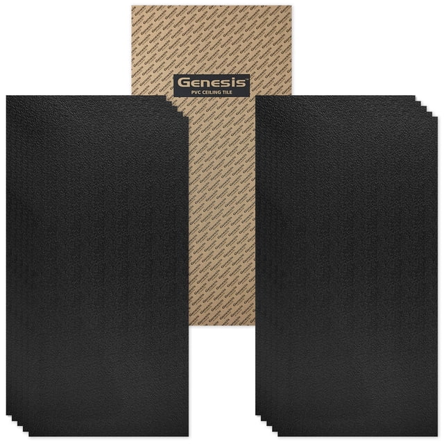 Genesis 2ft x 4ft Black Stucco Pro Ceiling Tiles, Waterproof, Fire-Rated PVC, Pack of 10