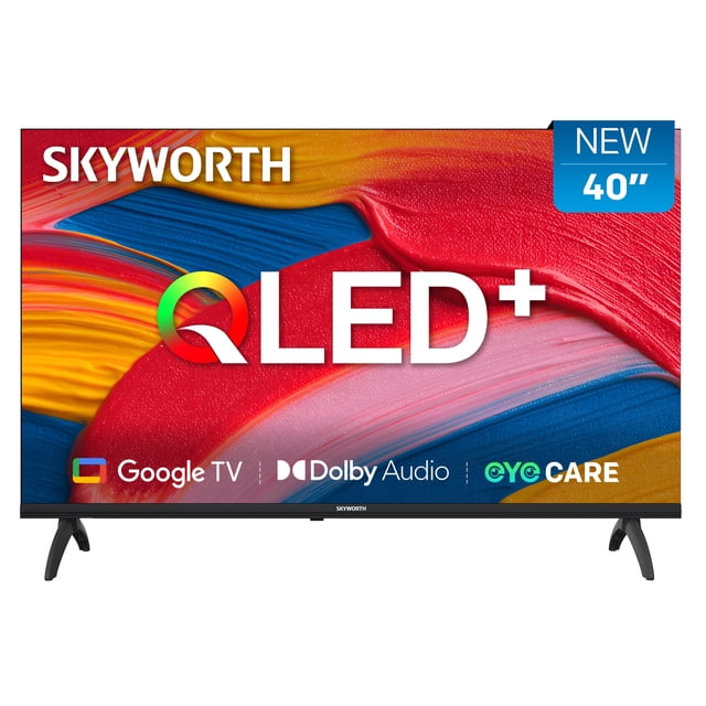 SKYWORTH Téléviseur Intelligent QLED de 40 Pouces, Modèle Q6500B, avec Résolution FHD, HDR10, Audio Dolby et Bluetooth 5.1. le Téléviseur Est compatible avec Google TV, Offrant une Diffusion Google et une Télécommande Vocale Intégrées pour une navigation Facile. Il Comprend une Technologie de Protection des Yeux avec Faible Lumière Bleue et un Affichage Sans Vacillement pour une Vision Prolongée Confortable. l'Écran Présente des Couleurs Vibrantes avec la Technologie QLED+, Offrant une Luminosité Accrue de 33 % et une Gamme de Couleurs de 13