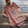 thumbnail image 2 of Blouses pour Femmes, T-Shirt Mode Décontracté Ample de Printemps Été pour Femmes, Couleur, Manches Courtes, Col Rond, Hauts Brodés, Blouse en Coton et Lin, 2 of 5