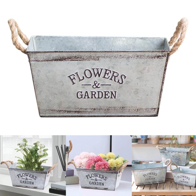 pitrice Retro Iron Plants Flower Bucket Planter Pail Metal Flower Vase Home Decor L