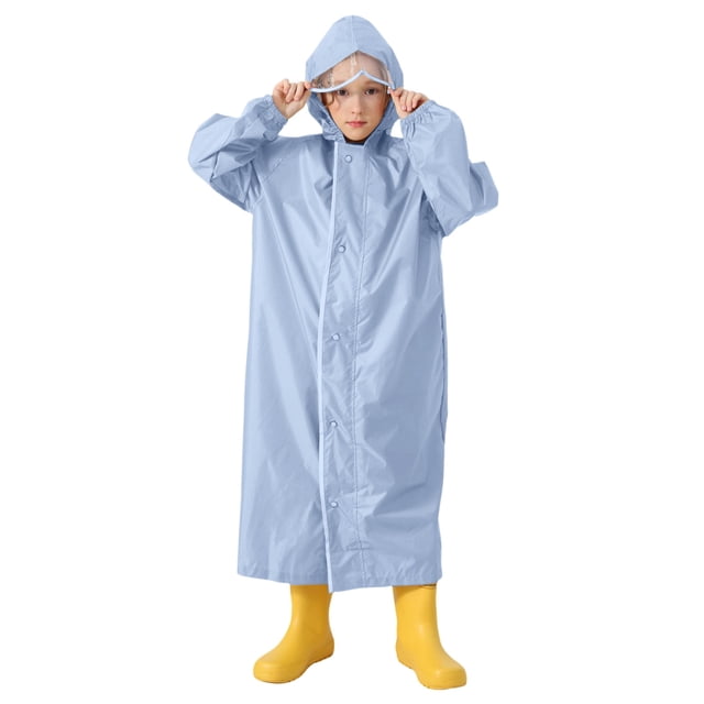 Toddler Rain Coat Children's Extended Coverage Raincoat for Backpack Protection Hooded Students Solid Rain Jacket Poncho Pluie Enfant Blue 10 Years-12 Years