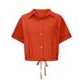 thumbnail image 4 of Mlkoz Women's Short Sleeve Tops Button Up Shirt Summer Tops Casual Collared Cropped Tops Solid Blouses with Chest Pockets, 4 of 6
