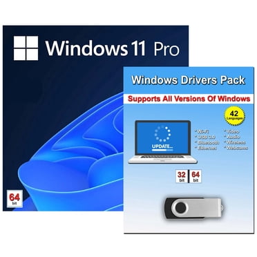 Windows 11 Professional 32/64 Bit with Key Install Repair Restore Recover USB Flash Drive & Drivers Pack. 2PK