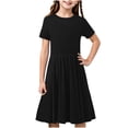 thumbnail image 2 of NJDVHB Robe d'Été pour Tout-Petit, Robe de Plage pour Fille Tout-Petit, Robe de Fête pour Filles, Robe Décontractée à Manches Courtes Imprimée Unie pour Enfants, Robe Évasée, Noir, 150, 2 of 5