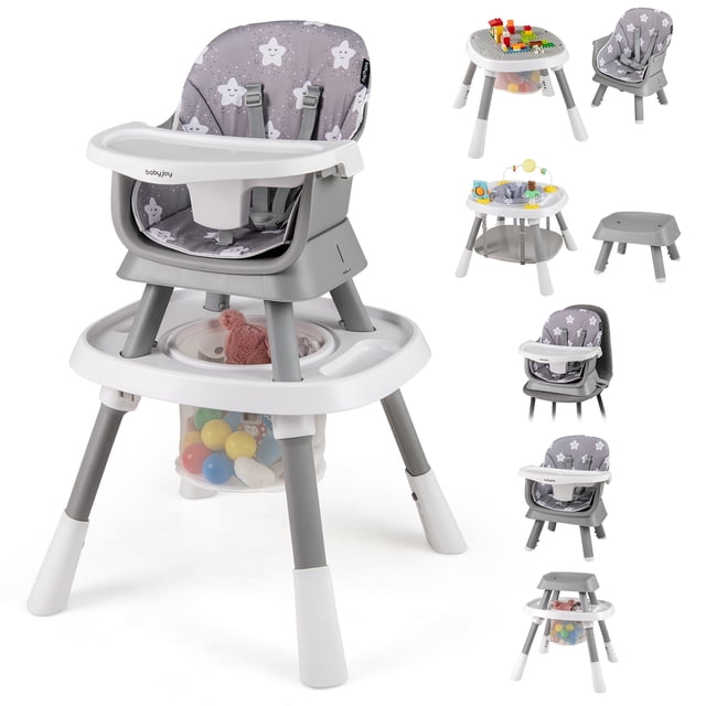 Babyjoy 16-in-1 Baby High Chair with Activity Center Booster Seat Building Block Table Gray
