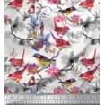 thumbnail image 1 of Soimoi Polyester Crepe Fabric Floral & Sparrow Bird Print Sewing Fabric Yard 42 Inch Wide, 1 of 3