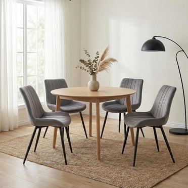 Placida Decor Set of 4 Livia Dining Chairs - Dark Grey Velvet Upholstered Accent Chair with Black Metal Legs - Modern Side Chair for Dining Room, Kitchen, or Living Room