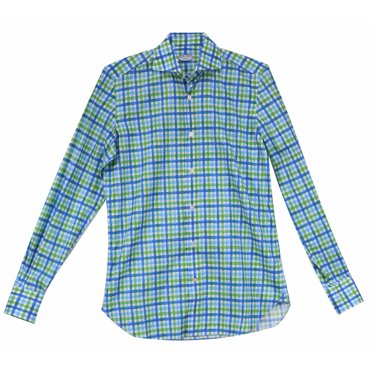 Vincenzo Di Ruggiero Men's Blue / Green Brushstroke Large Gingham Shirt Casual Button-Down - S