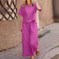 thumbnail image 1 of Tenues d'Été en Coton et Lin 2 Pcs pour Femmes, Ensembles 2 Pcs en Coton et Lin pour Femmes avec Hauts Courts à Bretelles et Pantalons à Jambes Larges, Tenues Décontractées Amples Unies à Col Rond et Manches Courtes, 1 of 6