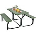 thumbnail image 2 of Patiojoy Outdoor Picnic Table Bench Set Patio Camping Table w/Steel Frame & Wood Texture Tabletop for Garden Green, 2 of 8