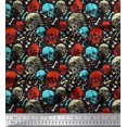 thumbnail image 1 of Soimoi Poly Georgette Fabric Bone,Floral & Skull Halloween Print Fabric by Yard 52 Inch Wide, 1 of 3
