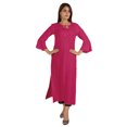 thumbnail image 4 of Moomaya Solid Rayon Kurta For Women bell Sleeve Drawstring Neck Long Ethnic Kurti, 4 of 7