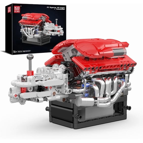 Mould King Maquette de Moteur V12 Qui Fonctionne, Ensemble de Construction STEM de 863 Pcs avec Pistons Motorisés Mobiles et Transmission, Jouet de Moteur Mécanique Bricolage pour Adultes et Ados 14+
