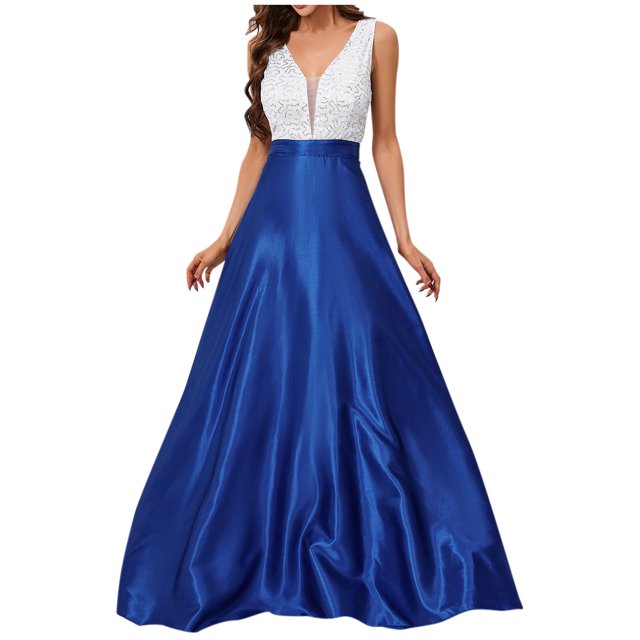 Pisexur Robes pour Femmes Col en V Sans Manches Robes de Cocktail pour Femmes Tunique à Bretelles Robe Maxi Fluide Robe de Bal de Promo Robe de Fête Mode Couleur Patchwork Longues Robes de Retour à la Maison