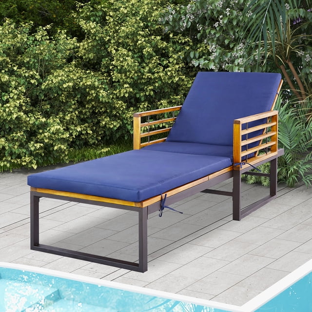 Costway Chaise Longue de Patio Rembourrée, Inclinable et Réglable, Bleu Marine, 800 Lb