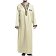 thumbnail image 1 of Men's Muslim Robe Retro Islamic Arab Kaftans for Men Eid Muslim Thobe Dubai Ramadan Daily Clothes, Muslim Shirt Robe with Pockets, 1 of 4