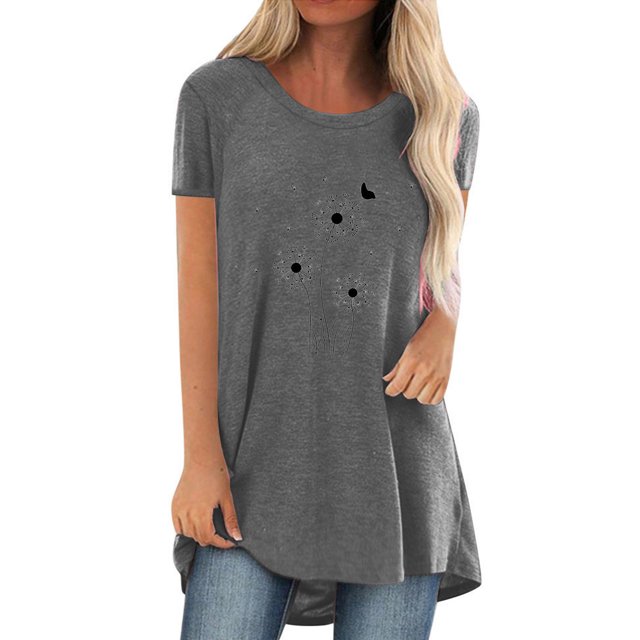 Hauts d'Été pour Femmes 2023 Mode Femmes T-Shirt Imprimé Col Rond Manches Courtes Tee Décontracté Blouse