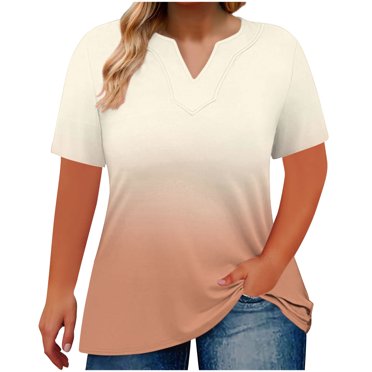 Scyoekwg T-Shirts pour Femmes Grande Taille Dégradé Col en V Manches Courtes T-Shirts Surdimensionnés Décontractés Amples Confortables T-Shirts Graphiques (Kaki,TTTG)