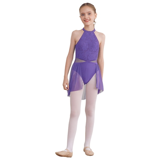Yartina Robe de Danse Ballet Sans Manches pour Filles, Robe Justaucorps Moderne Contemporaine Violette 6