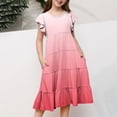 thumbnail image 3 of yoeyez Robes pour Enfants Filles 4-16 Fête Enfants Manches Volantées Robe Maxi à Volants Imprimé Dégradé Col Ras du Cou Robes Soleil Robe de Fête d'Anniversaire pour Enfant Rouge Melon D\'eau,14 Ans, 3 of 6