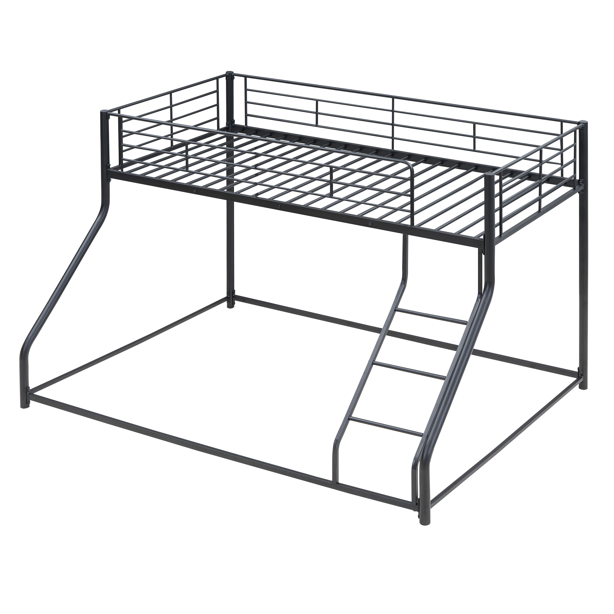 Noble House Full XL Over Queen Metal Bunk Bed,Black Industrial Frame with Guardrails & Slats,Black