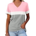 thumbnail image 2 of Yuyuzo T-Shirts pour Femmes Manches Courtes Décontractés Col en V Tops d'Été Color Block Tees Amples, 2 of 5
