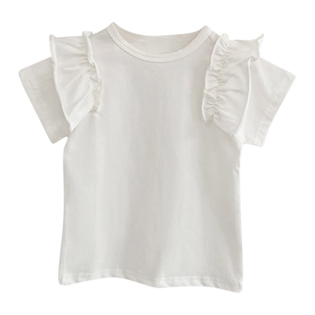 Plebaso T-Shirts à Manches Courtes à Volants pour Petites Filles en Coton Col Rond T-Shirts Décontractés Doux pour Enfants