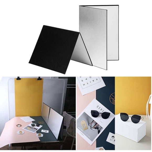 3 in 1 Photography Cardboard, Foldable, Portable, for Ceramic Product, Jewelry, Cosmetics, Food, Studio Still Life, and Temporary Background with Reflective Board, A3 Size