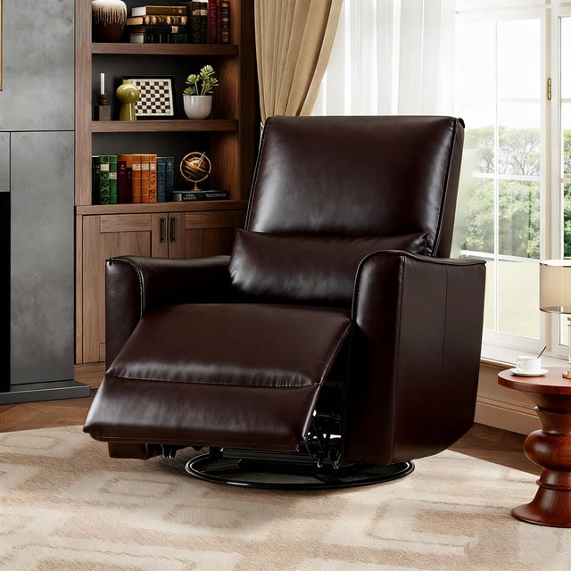 Swivel Rocking Chair Recliner Sofa Chair with 30inch Wide Seat PU Leather Single Sofa with High Backrest and Footrest, Lumbar Support and Padded Armrests, Comfortable Glider Rocker for Bedroom