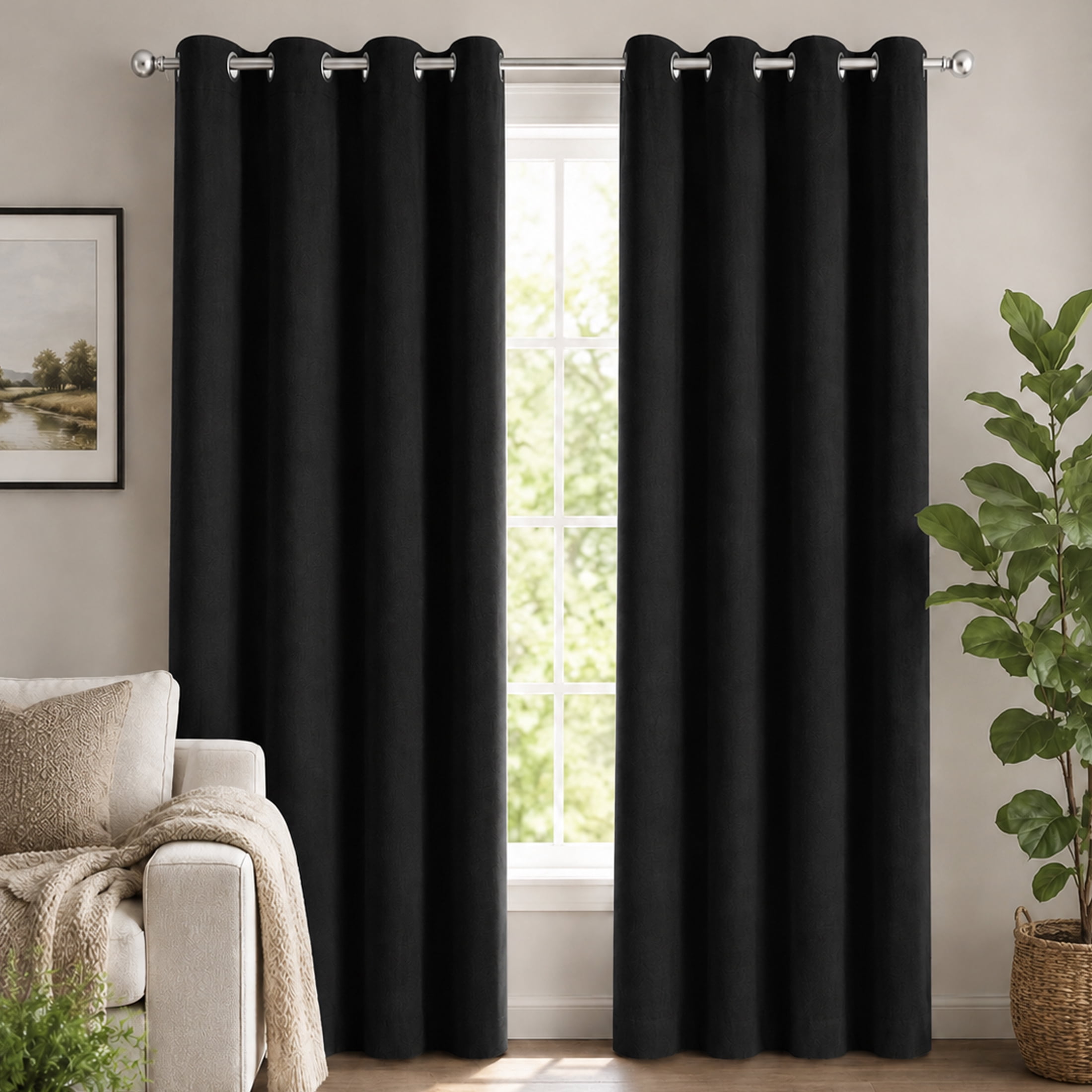 SOLARVEIL Paire de panneaux de rideaux en velours avec fermeture magnétique, 84 x 37 po, couleur noir