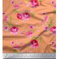 thumbnail image 1 of Soimoi Tissu Poly Georgette Feuilles, Roses et Pivoines Imprimés Floraux au Mètre 52 Pouces de Large, 1 of 3