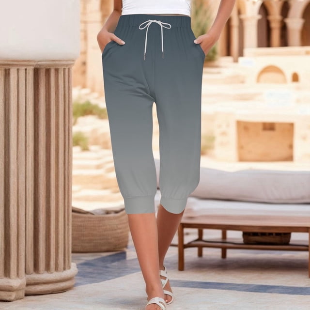 Capris For Women Casual Gradient Print Pants High Waist Bottom Drawstring Joggers Casual Pants Womens Pants Casual Womens Sports Pants Business Casual for Women Pants plus Size Elastic Waist Pants for