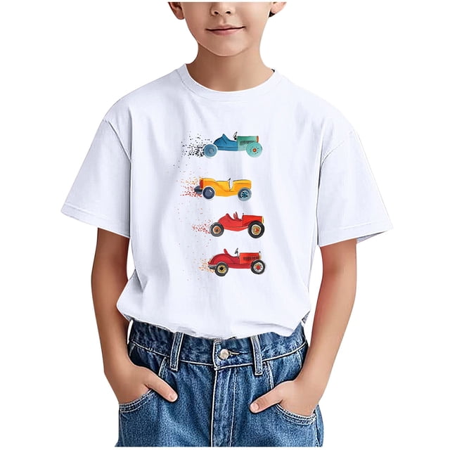WRKEKC T-Shirts d'Été pour Garçons, T-Shirts Décontractés pour Garçons, T-Shirts Polyvalents Décontractés à Manches Courtes pour Enfants avec Motif Imprimé et Col Rond