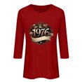 thumbnail image 2 of Uootdi Hauts pour Femmes Manches 3/4 Col Ras du Cou Imprimé Palmier Coucher de Soleil 1976 Coupe Décontractée T-Shirts Rétro Plage Vacances Cadeau, 2 of 4