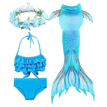 Kids Girls Mermaid Tail Bikini Set Swimwear Swimsuit Swimming Costume Included Garland Headband