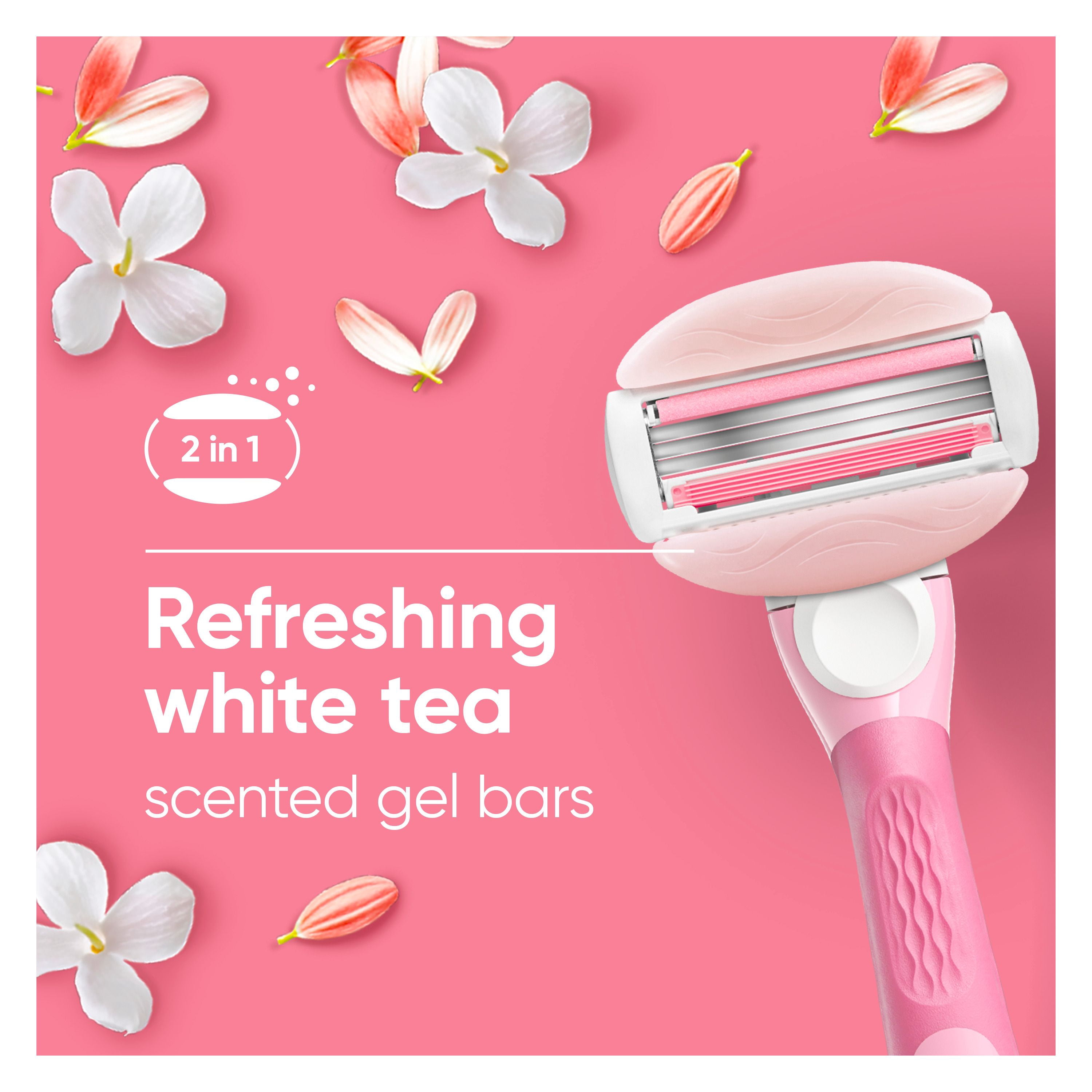 Venus GlisseConfort au Thé Blanc Lames de Rasoir pour Femmes, avec Barres de Gel à Raser Intégrées, 8 Recharges de Lames