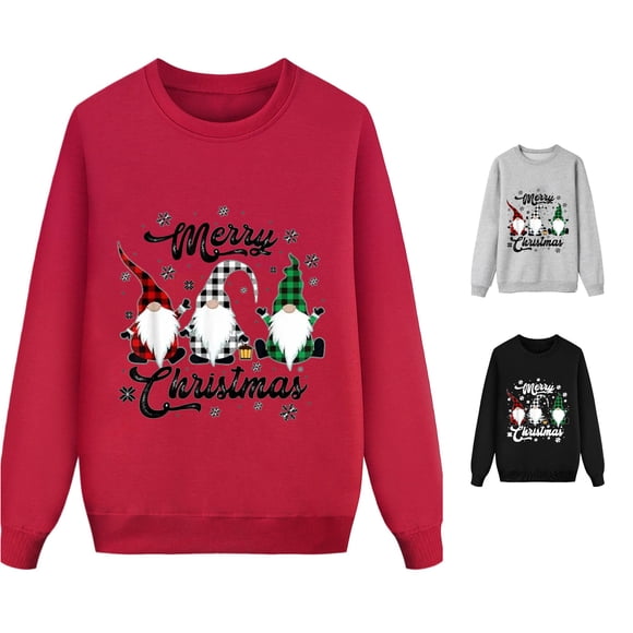 GDREDA Christmas Sweatshirts Christmas Parent Child Matching Printed Long Sleeved Sweatshirt Crew Neck Pullover Family Holiday Outfit Dad Style Red - L