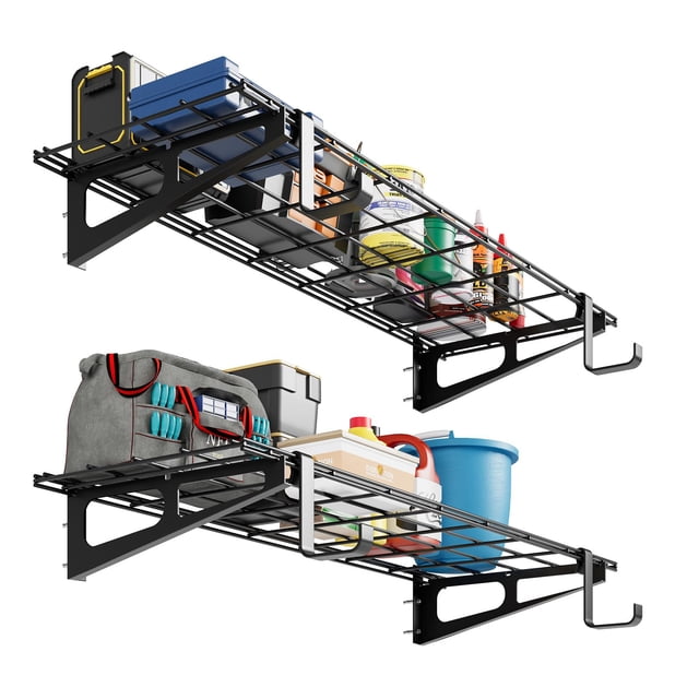 Kojooin Floating Storage Shelves, 400 Lbs Capacity – Garage, Shop, Shed, Basement Organization – Metal Rack for Tools, Supplies & Bulk Items