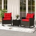 thumbnail image 1 of Costway Ensemble de 3 Pcs pour Terrasse en Osier à Bascule avec Table en Verre Trempé et Coussins Doux Extérieur Rouge, 1 of 8